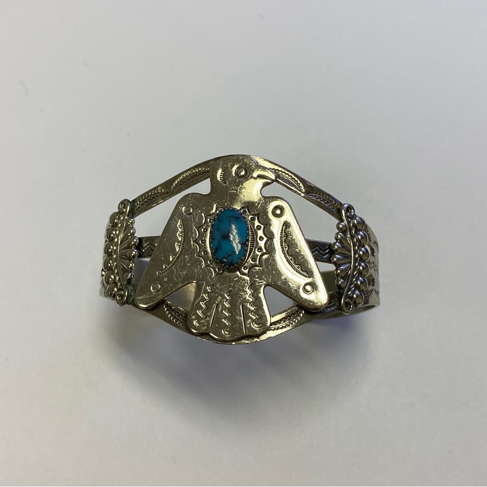 BELL TRADING CO BRACELET CUFF VINTAGE SOUTHWEST FAUX TURQUOISE NICKLE SILVER